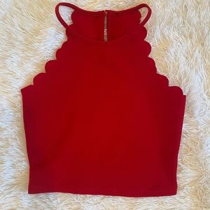 MakeMeChic halter neck cami Scallop trim crop top